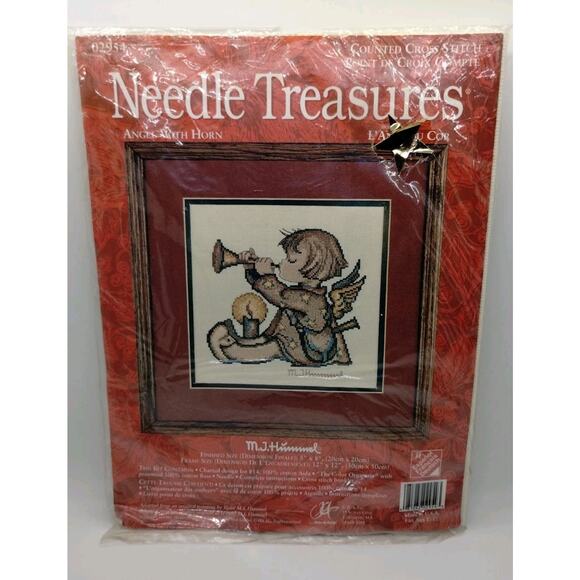 NIP Needle Treasures Hummel Angel With Horn 02954 Counted Cross Stitch Kit 8x8 - Picture 1 of 4